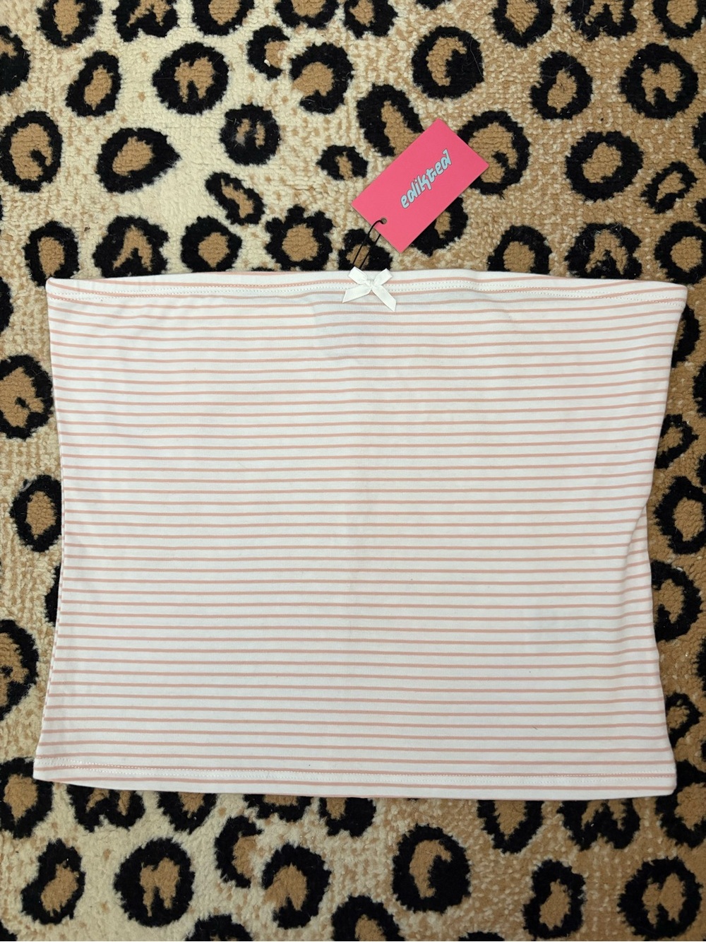 NWT Edikted Pink and White Striped Tube Top with Subtle Bow Detail